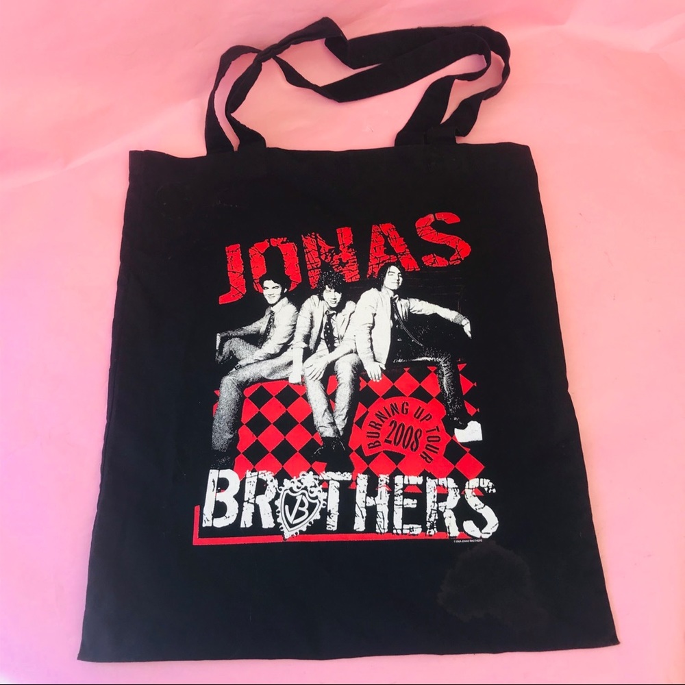 Vintage black Jonas Brothers canvas bag with pins